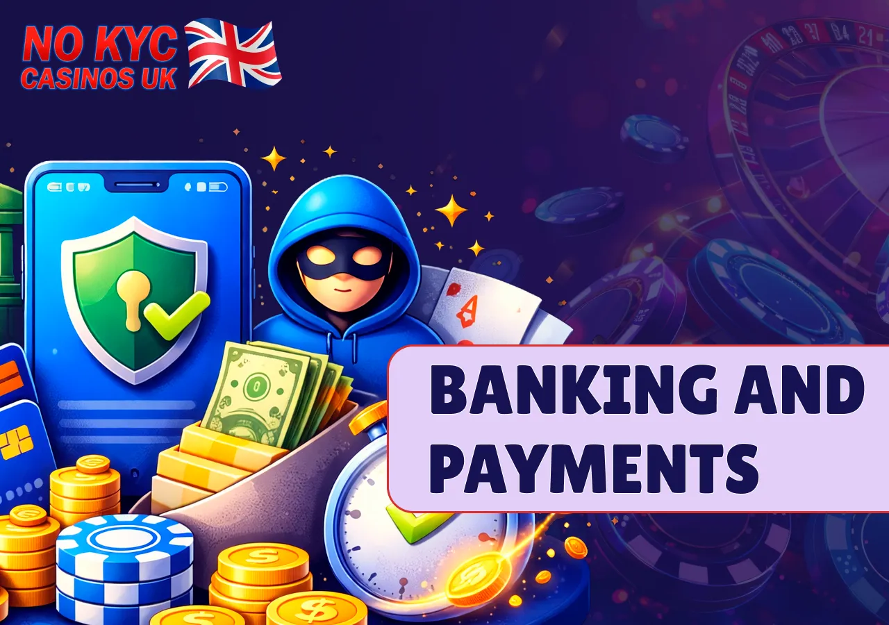 Payment methods and withdrawal speed in UK No KYC casinos.